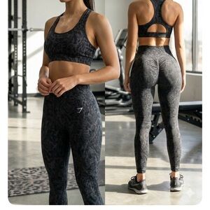 Gymshark adapt seamless black and grey leopard print leggings XS Euc
